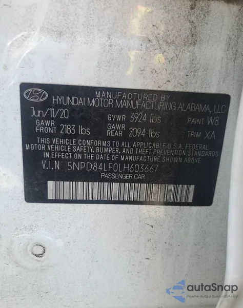 2020 Hyundai Elantra Sel из США, поврежденный, VIN 5NPD84LF0LH603667